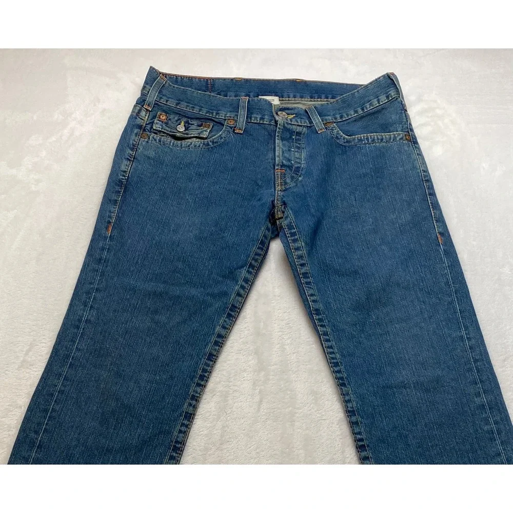 True Religion Nathan Straight Leg Jeans Mens 34x34 Blue Denim Made in USA Button